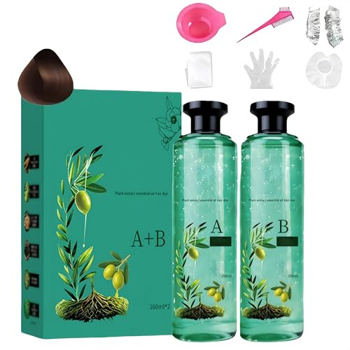 Tinta per capelli a lunga durata con oli essenziali botanici,formula delicata,set di colorazione a lunga durata per coprire i capelli bianchi,adatto sia per uomo che per donna (Castano)