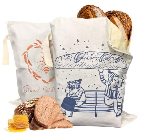 Bienenwachs Brotbeutel Wachs Beutel für Sauerteig Brot Bag zum Frischhalten | Wiederverwendbare Groß Natürliche bienenwachsbeutel mit L-reißverschluss，Leicht zu reinigen，plastikfrei & testsieger 2 Stück
