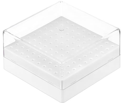 sourcing map Nail Drill Bits Holder, 100 Holes Large Space Drills Cleaning Brush Bit Case Dustproof Storage Display Box with Cover Manicure Tools Organizer Box for Nail Technician, White