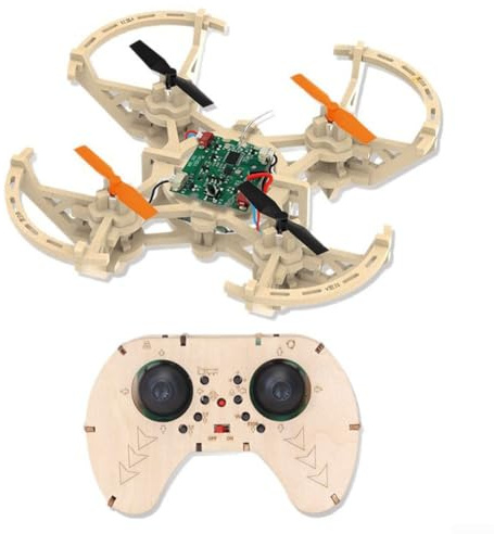 Holz Drohnen Bausatz DIY Quadcopter Modell mit LED-Lichtern 360°Flip Fernsteuerung Einfache Montage für Anfänger und Kinder