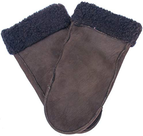EEM Damen Lammfellfäustling Handschuhe, weiches Lammfell, mit Umschlag, braun L