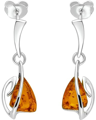 Örhängen av bärnsten sterling silver – ovanlig art deco bärnsten tjusig hängande droppe – för bärnstenssmycken älskare 070417, Silver Bärnsten, Bärnsten