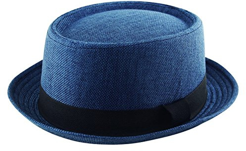 Vuxen fläskpaj Trilby Fedora Jute hessian känsla hatt band unisex (Breaking Bad Heisenberg stil), marinblå, 7.375