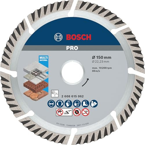 Bosch 1x Disques à tronçonnage diamant PRO Multi Material pour alésage 22,23 et grandes meuleuses angulaires (pour Béton, Béton armé, Ø 150 mm, Professional Accessoire Grande meuleuse angulaire)
