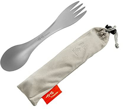 TiTo Titanium Spork 2-in-1 Spoon,Fork and Knife Lightweight Camping Utensil,Eco-Friendly Flatware for Outdoor Traveling,Hiking,Backpacking and Picnics with Cloth Case (Round,1 Pack)