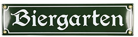 Biergarten Schild - 10x40 cm - Keramik Emaille - Wetterfest - Oktoberfest Schild – Deko Blechschild – Emailleschild – Emailschild (Grün)