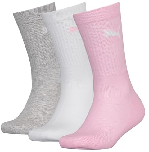 PUMA Mixte enfant Crew Chaussettes, rose-blanc-gris, 31-34 EU, lot de 3 paires