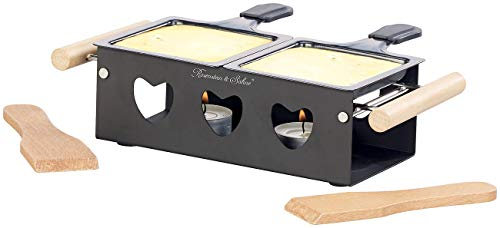 Rosenstein & Söhne Raclette mit Kerzen: Teelicht-Raclette für 2 Personen, mit Schabern und Teelichtern (Stövchen, Teelichtofen, mit Teelichter)