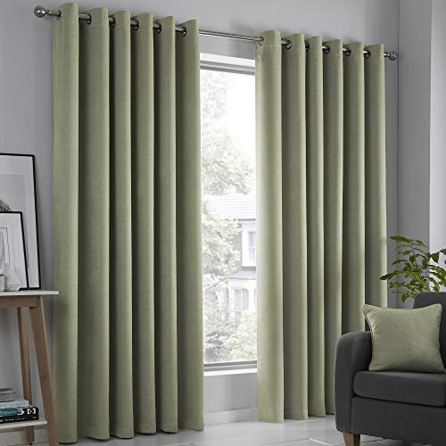 Fusion - Green Curtains W90 x L90 (228 x 228cm) - 2x Panels - in Sage Green - for Bedroom/Living Room - Door Curtains - Strata Collection