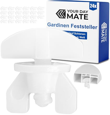 Gardinen Feststeller, 24 Stück, in Weiß, aus Kunststoff, für min. 10 x 6 mm Laufkammern, Stopper für Schienensysteme mit Innenläufen, Zwischenfeststeller, Endstopfen, Endfeststeller Gardinenschiene