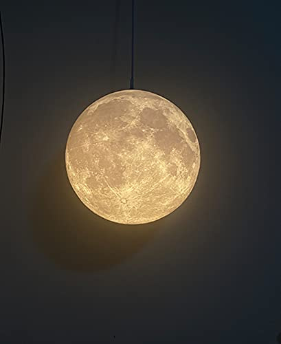 KRIPINC Mond Pendelleuchte, 3D-Druck Deckenlampe Mond, Durchmesser 22cm | E27 PLA Mondlampe Decke mit Realistischer Mondoptik, Leuchtmittel Nicht Enthalten, für Kinderzimmer Wohnzimmer Schlafzimmer