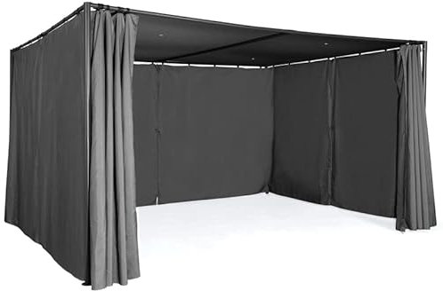 IDMarket – Pérgola SAN Jose 3x4 M cenador de jardín con cortinas, lona gris tienda de recepción