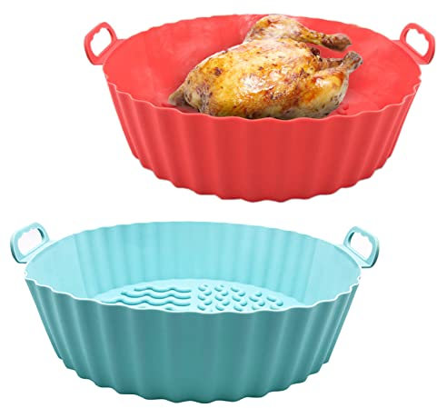 2 x Silikon-Luftfritteusen-Auskleidung, 19,1 cm, wiederverwendbarer Luftfritteusen-Silikontopf, lebensmittelechtes Luftfritteusen-Zubehör für 3–5 QT, kompatibel mit Ninja, Tower, Cosori