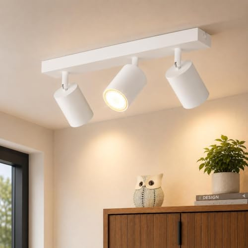 ZMH Deckenstrahler 3 Flammig Deckenleuchte Weiß Spots Deckenlampe Flur | Strahler GU10 350° Schwenkbar Deckenspots Industrial Flurlampe für Wohnzimmer Küche Schlafzimmer Hotel - Ohne Leuchtmittel