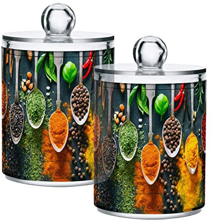 GAIREG Colorful Herbs Spices 2 Stück Kunststoff Wattestäbchen Ball Pad Halter, Apothekergläser Badezimmer Zahnbürste