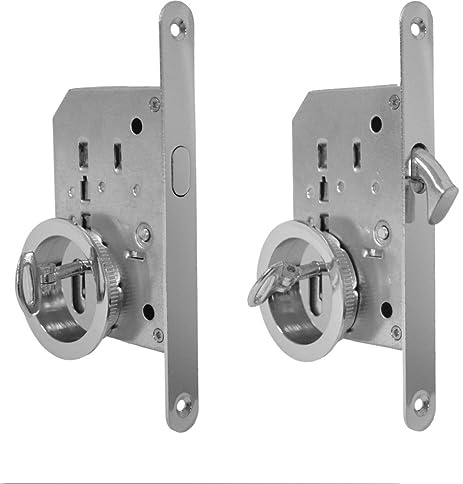 BricoShopping® Set Türgriffe für Innentür aus Holz, versenkbar, Schiebetür-Set mit Einsteckschloss, Haken und Blindklinke, runde Stahldüse (rund C/C, Chrom poliert)