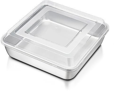 Joyfair Kuchenform, Edelstahl Auflaufform Backblech mit Deckel, 24x24x5cm, Quadratische Brownie Backform zum Backen Kochen, Perfekt für Lasagne, Kuchen, Brownie, Gesund & Ungiftig, Spülmaschinenfest