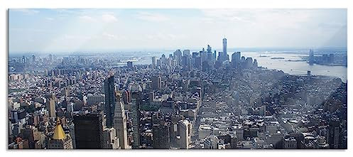 Pixxprint Glasbild Panorama, Wandbild aus Echtglas, New York City Panorama, 120x50 cm, inkl. Aufhängung und Abstandshalter