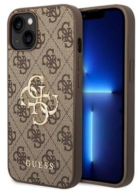 GUESS GUHCP15S4GMGBR Hülle für iPhone 15 6.1 braun hardcase 4G Big Metal Logo