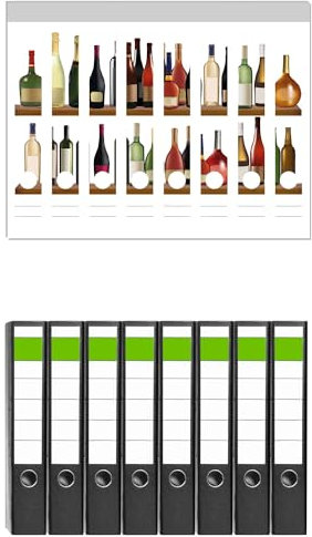 Wallario 8 Stück schmale Ordner inkl. Klebeetiketten mit Motiv Schnapsregal mit vielen bunten Flaschen - Set mit Rückenschildern/Ordnerrücken Stickern