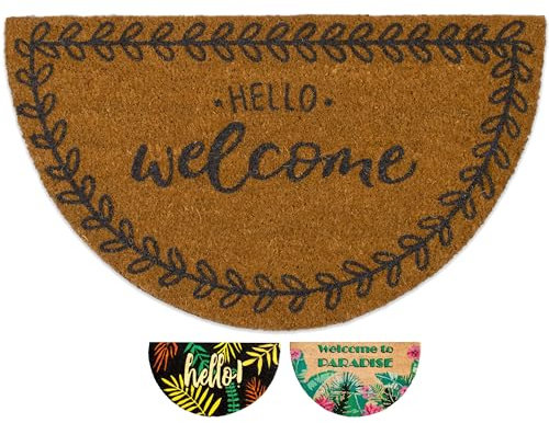LUA VIKA Fußmatte Kokos halbrund - Hello Welcome - 40x70 cm - Fussmatte Aussen und Innen - Fussmatten Haustür - Türmatte Außen - Fußmatten - Kokosmatte Fußmatte