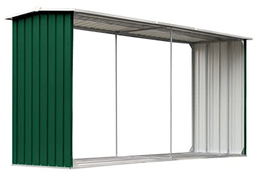 Legnaia per Esterno in Acciaio Zincato 330x92x153 cm Verde, Struttura Stabile con Tubi Laterali e Tetto Inclinato per Drenaggio dell'Acqua, Legnaia Compatta per Conservazione e Ariazione della Legna d