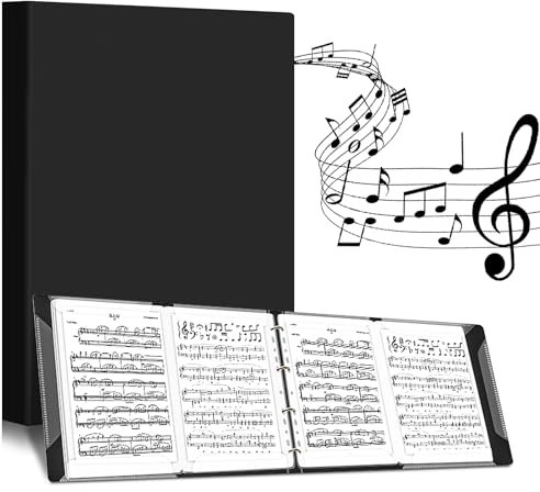 4 Seitig Notenordner, Aufklappbar A4 Notenmappem, Notenmappe Mit 52 Klarsichthüllen, Schwarz Musikordner, Musik Notenständer, Präsentationsmappe Notenmappe Für Notenblätter Instrumentalist Musiker