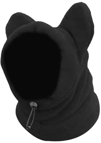 Milageto Warme Hundemütze, Hundeohren-Abdeckung, verdicktes weiches Fleece, warme Mützen für kaltes Wetter, Halswärmer-Schal für Haustiere, Welpen, Kätzchen, Schwarz M