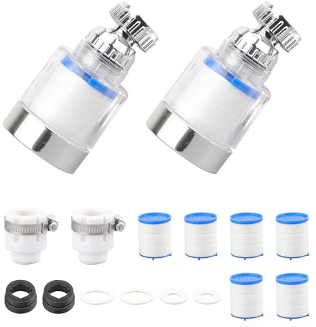 2 Stück Wasserhahn Filter Kalkfilter Wasserhahn Mit 6 Stück PP-Baumwolle Filterelement Und Universaladapter Küche Badezimmer Wasserfilter Wasserhahn