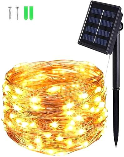 BOLWEO Solar Lichterkette Aussen, 5M 50 LED Kupferdraht Lichterkette, 8 Modi Timer IP65 Wetterfest für Hof,Garten,Terrasse,Hof,Bäume,Party,Hochzeit,Innen/Außen Dekoration