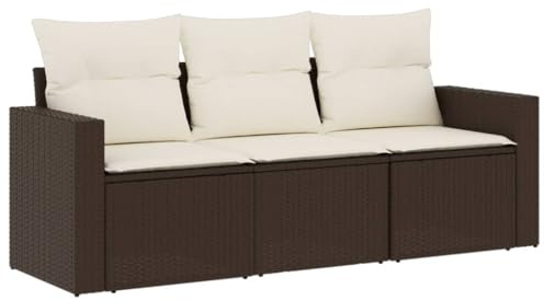 vidaXL Garten Sofa Garnitur 3-TLG., Gartenmöbel Set mit Kissen Stauraum, Sitzgruppe für Garten Terrasse, Modular Gartensofa Lounge, Braun Poly Rattan