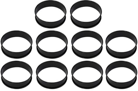 Xafrstyu Lot de 10 Anneaux de Tartes en Acier Inoxydable, Cercle à Gâteau, Cercles à Pâtisseries Rond, DIY Silicone Moule Tartelette, Moule Perforé La Décoration (Noir,8×8 cm)