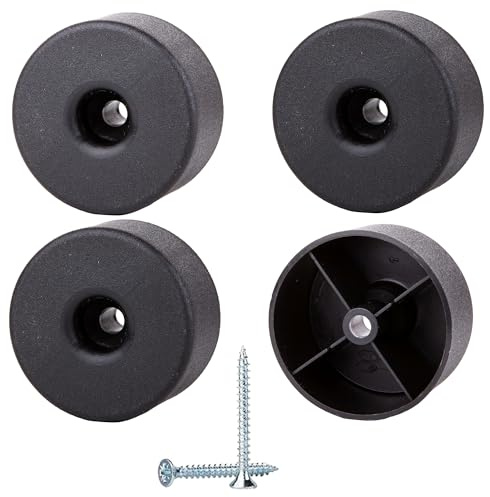 SKIR'CO 4 pcs, Black Plastic Round Furniture Legs, 50 mm Diameter, Height 25 mm, Plastic Furniture Feet, Screws Included