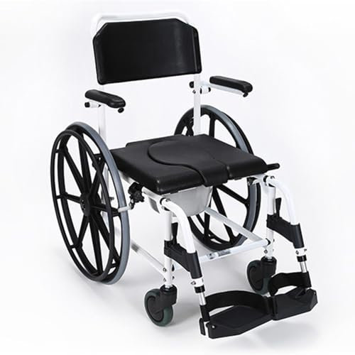 LIBRACTA Toilettenrollstuhl - Manueller Selbstfahrender Aluminium Rollstuhl - Duschstuhl Fahrbar Mit Klappbarer Fußstütze/Verstellbare Armlehne/Gepolsterter Sitz/Rückenlehne