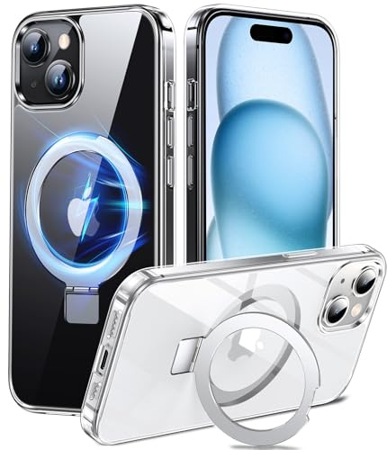 Chicfun 3-in-1 [Magnetic+KickStand+Ring Holder] Compatible with MagSafe, for iPhone 15 Case with Stand Military Shockproof Protective Magnetic.for iPhone 15 Case,Clear