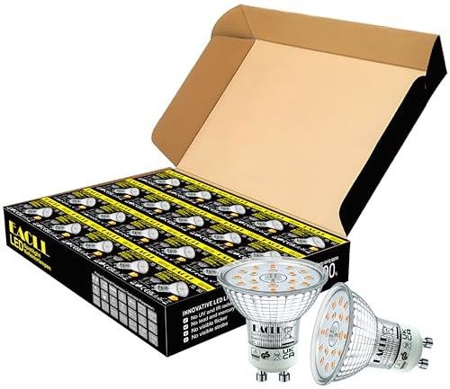 EACLL GU10 LED Warmweiss 4.9W Ersetzt 70W Halogen Leuchtmittel, 20er-Pack. 515 Lumen 2700K Birnen, AC 230V Flimmerfrei Strahler, Abstrahlwinkel 120° Spot, Nicht Dimmbar Ø50xH53mm Reflektorlampen