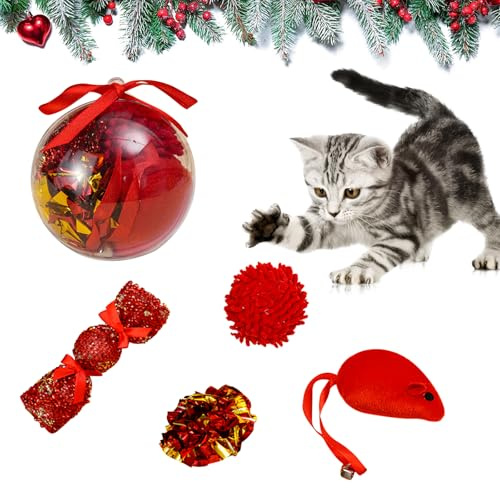 CavspkArt Weihnachten Katzenspielzeug Set 4 Stück Xmas Interaktives katzenspielzeug Haustier interaktive Spielzeug Weihnachten Katzen Spielzeug Variety Pack für Kitty (A)
