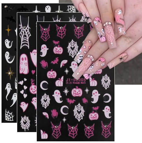JMEOWIO Nagelsticker Halloween Süßer Geisterstern 4 Blatt Nail Art Sticker Selbstklebend Nagelaufkleber Dekoration Nageldesign Zubehör