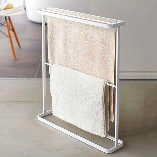 JDSHFEN Free Standing Towel Rack Freestanding with 5 Rails for Small Bathrooms Kitchens and Hotels, White-63x18x76cm