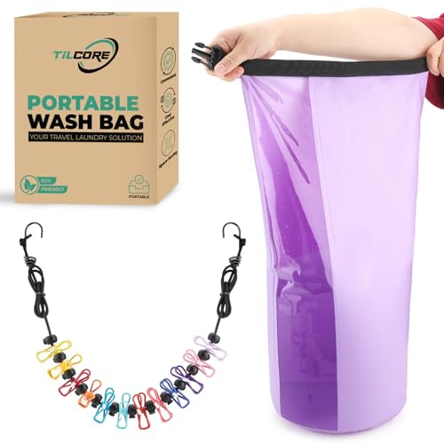Travel Washing Machine & Retractable Clothesline - Hand Washing Machine & Portable Clothes Washer - Durable Travel & Camping Laundry Wash Bag - Portable Manual Clothes Washer