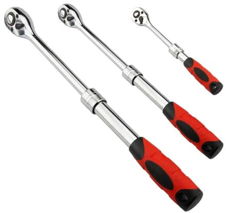 tianwandong Clé à cliquet télescopique 1/2'' 3/8'' 1/4'' Clé à douille réglable 72 dents Outil de réparation de garage automobile for vélo(3-8 Drive)