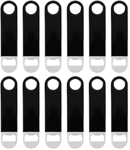 Melontray 12 PCS Stainless Steel Beer Openers, Heavy Duty Flat Bottle Opener for Bar, Black