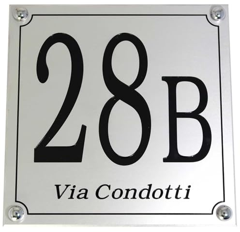 Targa Numero Civico in Alluminio Anodizzato Argento, personalizzabile con indirizzo inciso cm17x17