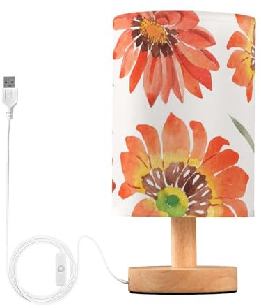 Mnsruu Bedside Table Lamp Orange Chrysanthemum Flower Bedside Lamps LED Light Desk Lamp Fabric Shade Small Lamp for Bedroom Living Room (Bulb Included)