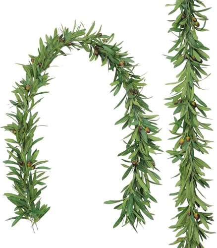 Künstliche Olivenblätter-Girlande, künstliche Oliven, Zweig, hängende grüne Efeu-Girlande mit künstlichen Früchten für Hochzeit, Hintergrund, Zuhause, Büro, Frühling, Garten, Wand, Tür, Dekoration,