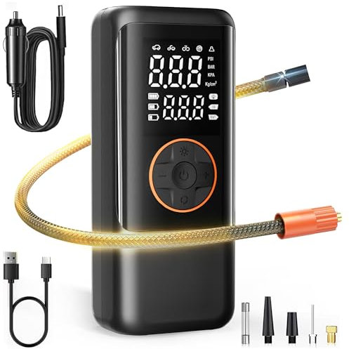 Air Pump, Air Pump Battery, 150 PSI Portable Mini Compressor Pressure Gauge, Bicycle Pump Digital LCD Screen for Car, Bicycles, Motorcycles & Balls