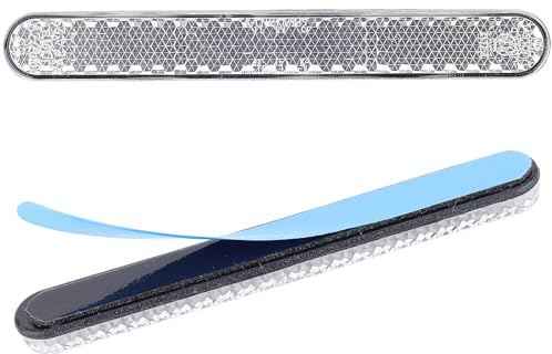 Cretassion 2 catarifrangenti per moto e bicicletta, omologati E4, rettangolari, a forma di occhio di gatto, posteriori, autoadesivi, riflettenti, colore bianco