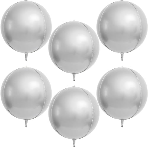 Ballon Argenté 4D, 6 Pièces Grand Ballon Argenté, 22 Pouces Ballons Aluminium Rond, Aluminium Argentés 4D, pour Mariages, Anniversaires, Baby Shower Décoration