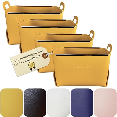 Amber&Bee Lederoptik Aufbewahrungskorb 4er-Set dekorative Körbe (Golden Amber Orange)