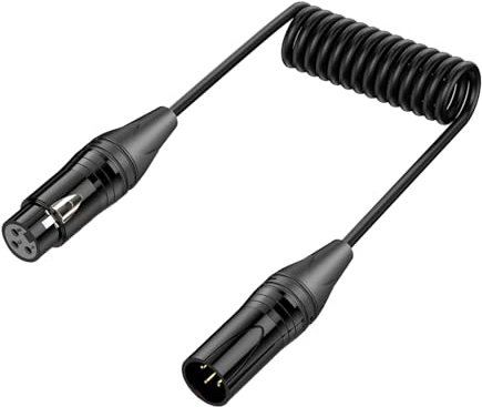 Duttek XLR Microphone Coiled Cable 0.5m, 3-Pin XLR Male to Female with Locking Connectors & Oxygen-Free Copper, Studio/DJ/Live Sound Mic Cord (Black)​